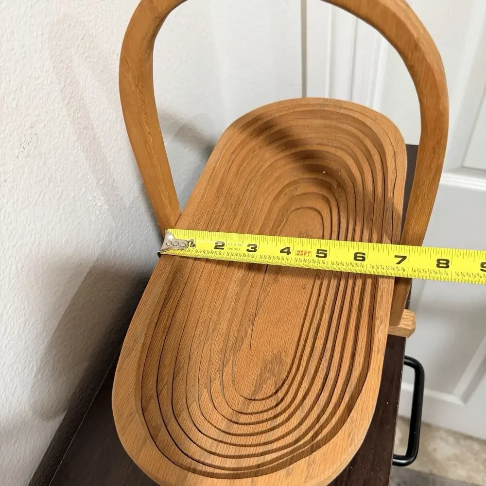 Vintage Wooden Fruit Basket- Folding- to fold flat Signed Huen Oshera